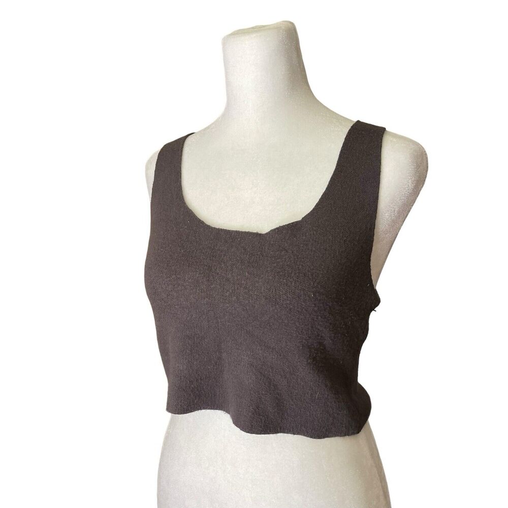 ZARA Small Knit Crop Top Dark Gray Brown Square Neckline Viscose - Picture 4 of 6